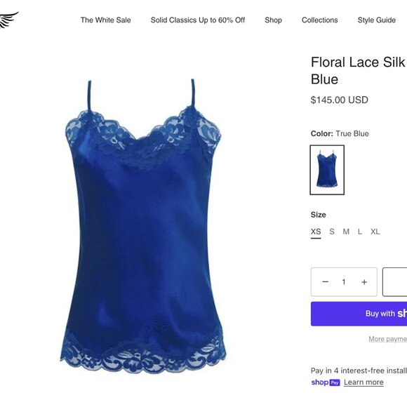 NWOT Gold Hawk Y2K Floral Lace Trim 100% Silk Cami True Blue Size L - Picture 2 of 5